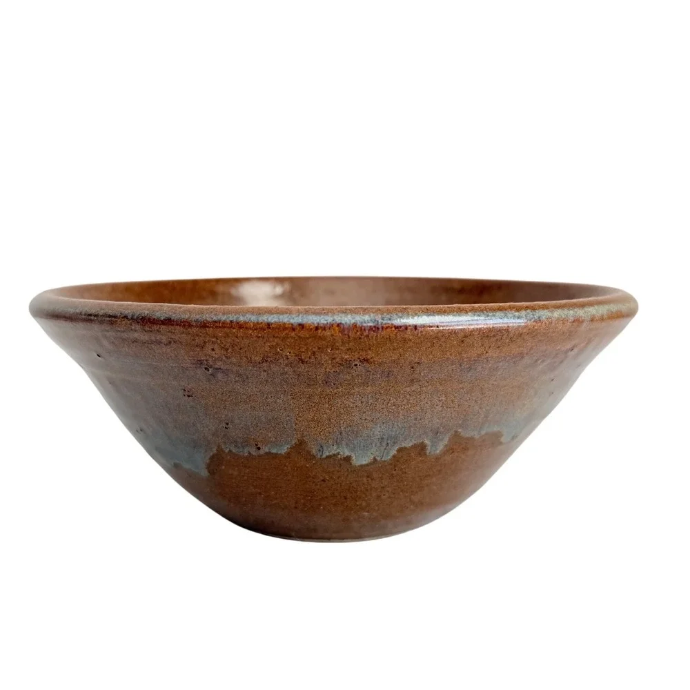 Studio Pottery Bowl Medium Brown Signed Dated Drip Glaze 7.5